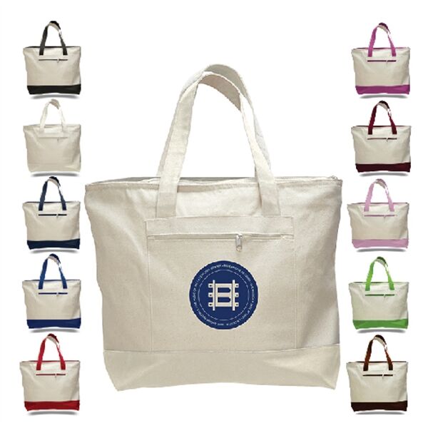 Canvas Zipper Tote Bag (with Color Handles)  Thumbnail